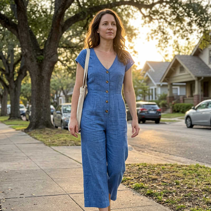 Maevyn - Dames jumpsuit zonder mouwen met knopen en brede benen