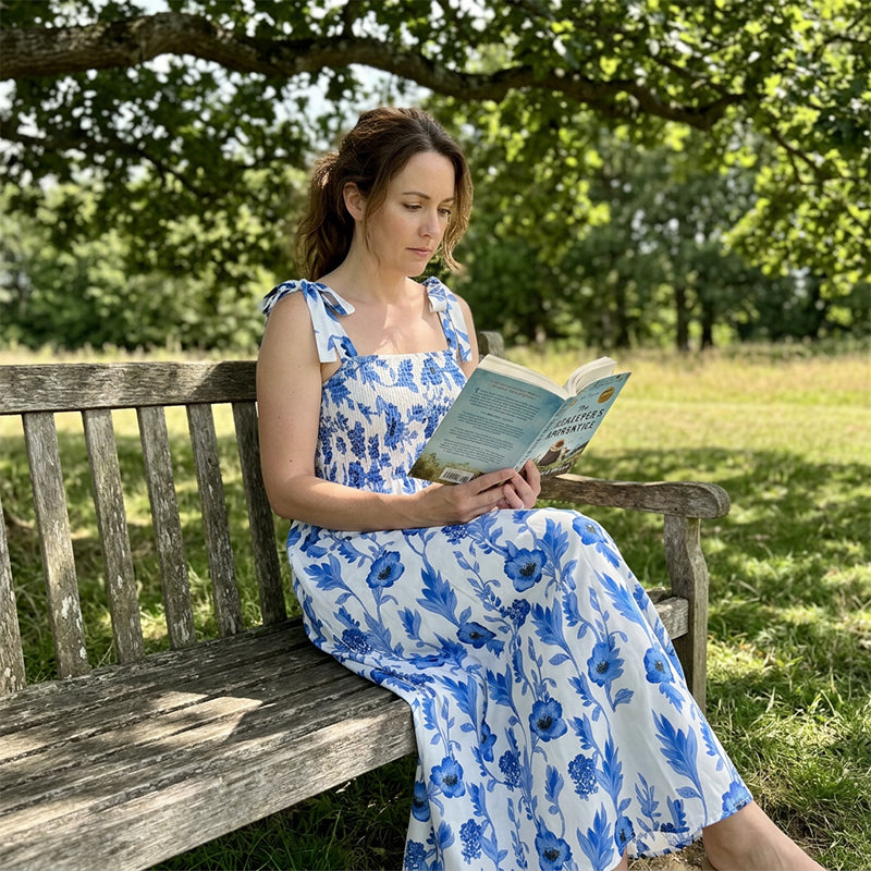 Florenne - Lange jurk voor vrouwen met bloemenprint, smocks en knoopbandjes