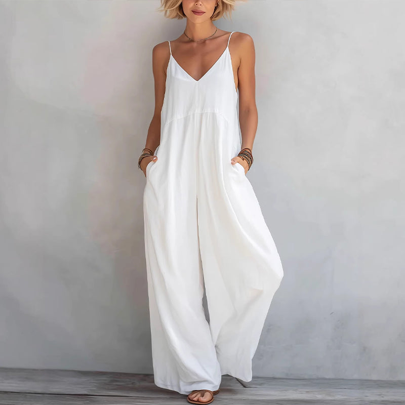 Dalena - Dames jumpsuit met fijne bandjes en wijde benen