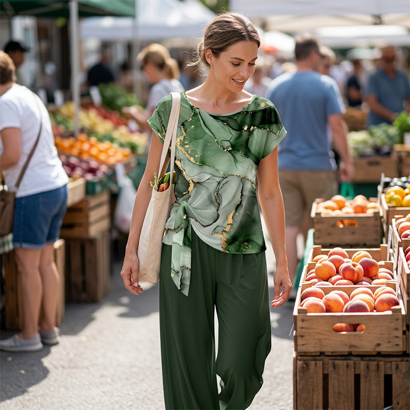 Rivana - Dames set met knooptop en wijde broek