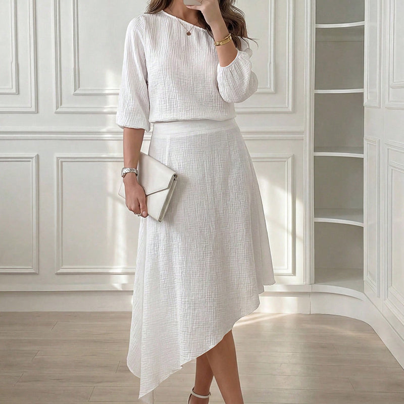 Nisella - Damesensemble met off-shoulder top en asymmetrische rok