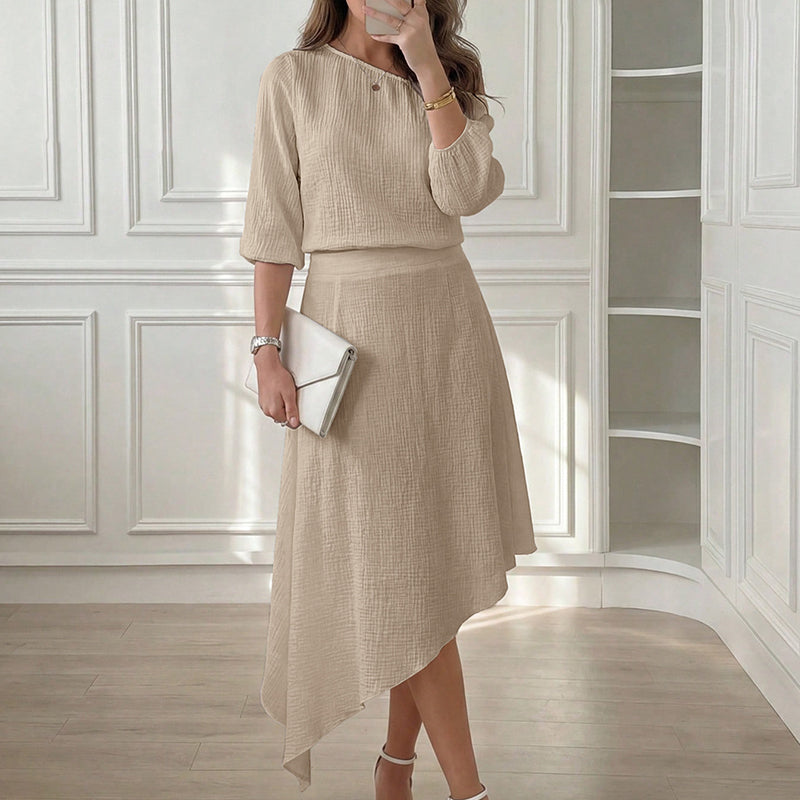 Nisella - Damesensemble met off-shoulder top en asymmetrische rok
