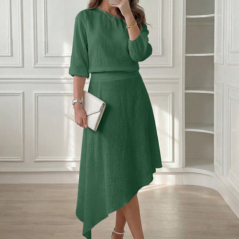 Nisella - Damesensemble met off-shoulder top en asymmetrische rok