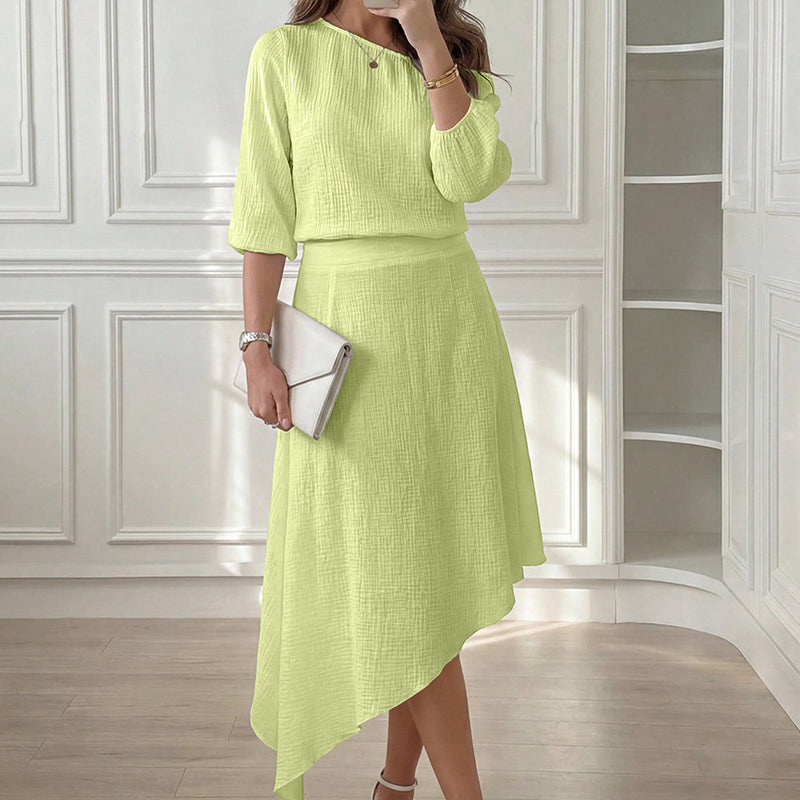 Nisella - Damesensemble met off-shoulder top en asymmetrische rok