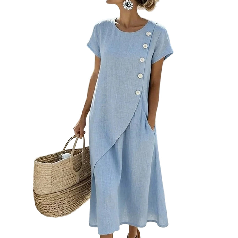 Nalisse - Dames midi jurk met asymmetrische knopen en zakken