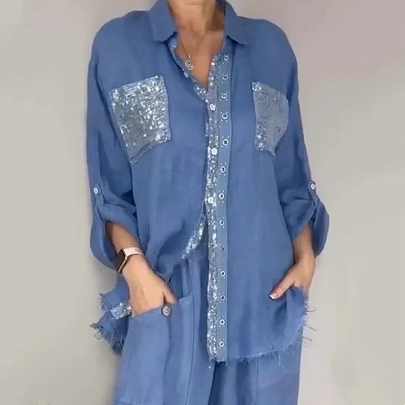 Elvara - Dames ensemble blouse en broek met glitters