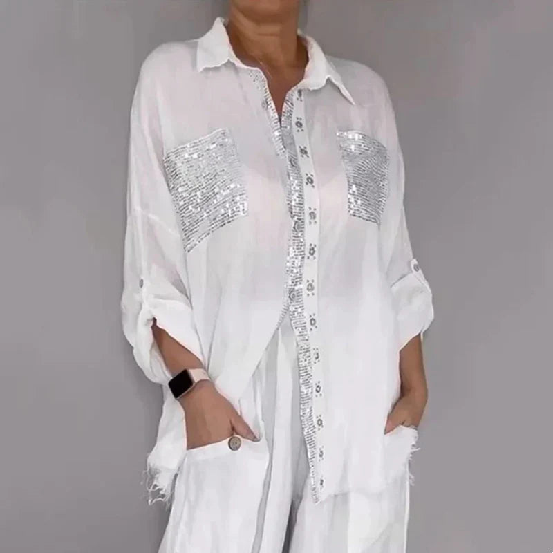 Elvara - Dames ensemble blouse en broek met glitters