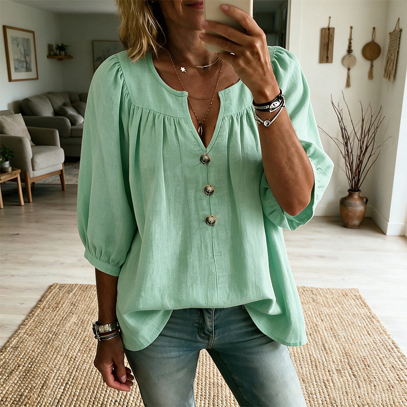 Félicienne - Damesblouse met V-hals en elegante driekwartmouwen