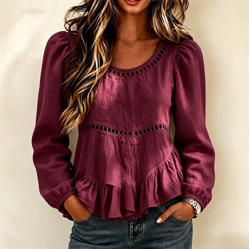 Sibylle - Damesblouse met pofmouwen en volants