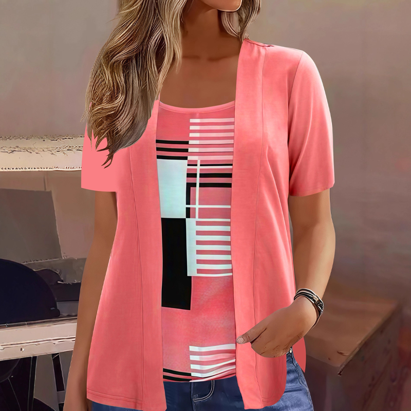 Arabella - Dames T-shirt met gelaagd effect en geometrische print