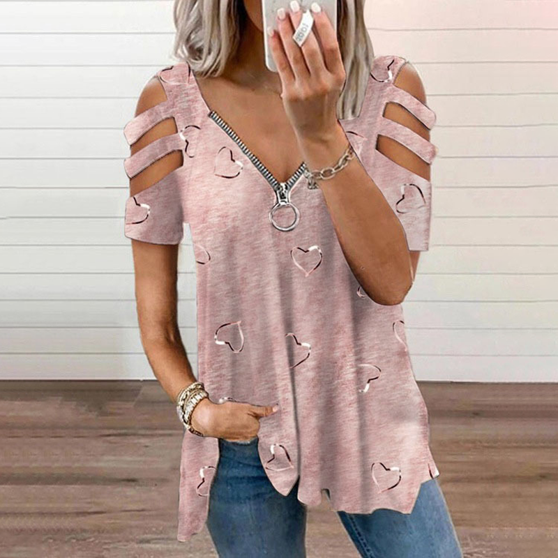 Roos - T-shirt dames met blote schouders en rits
