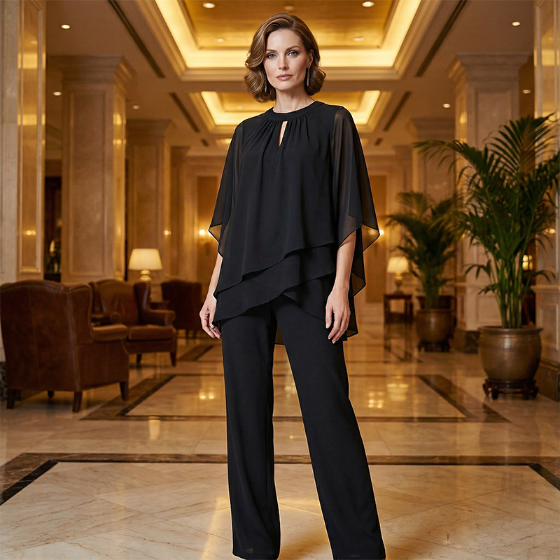 Janne - Elegante dames set met asymmetrische blouse