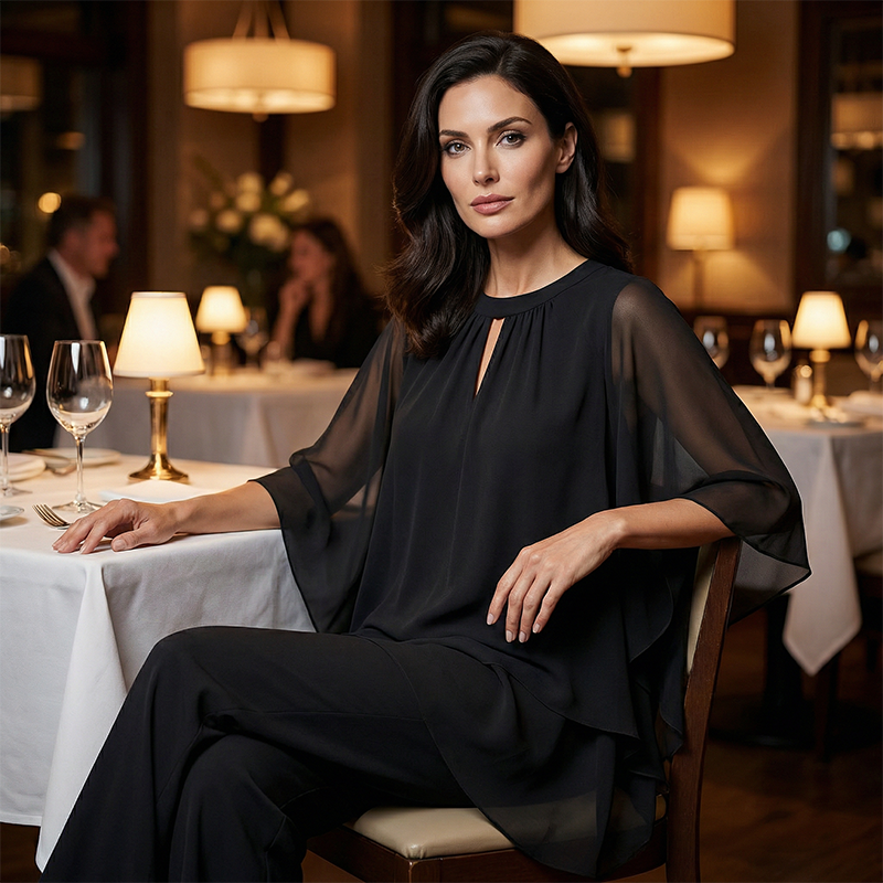 Janne - Elegante dames set met asymmetrische blouse