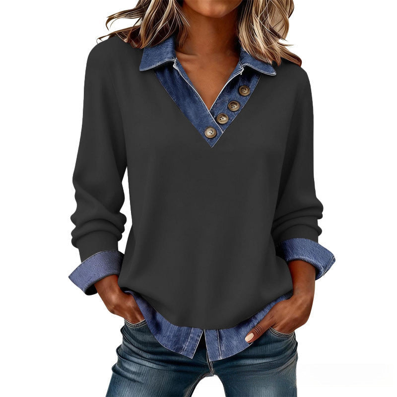 Philine - Damesoverhemd met gelaagd effect en denim kraag