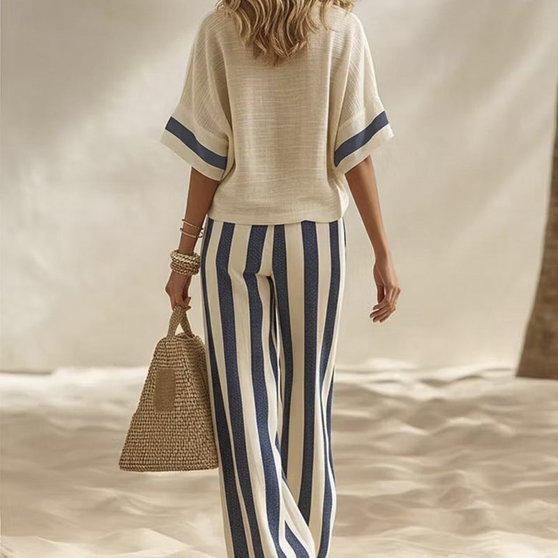 Uma - Dames twee-delig set met brede gestreepte broek