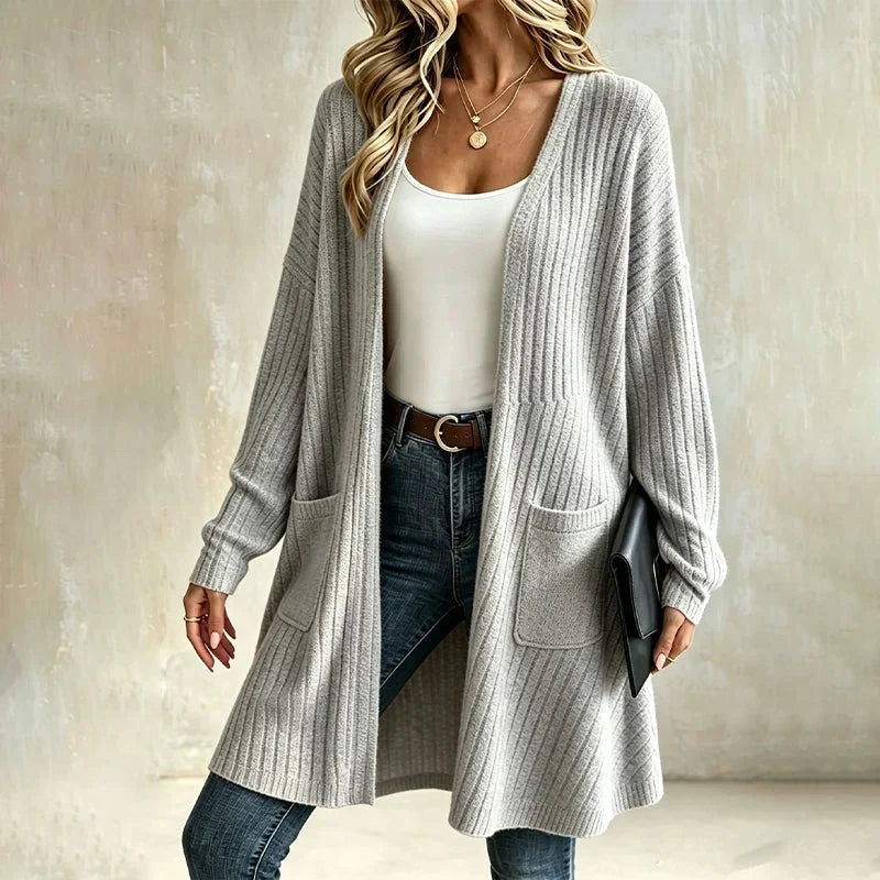 Doortje - Lange geribbelde cardigan voor dames met zakken