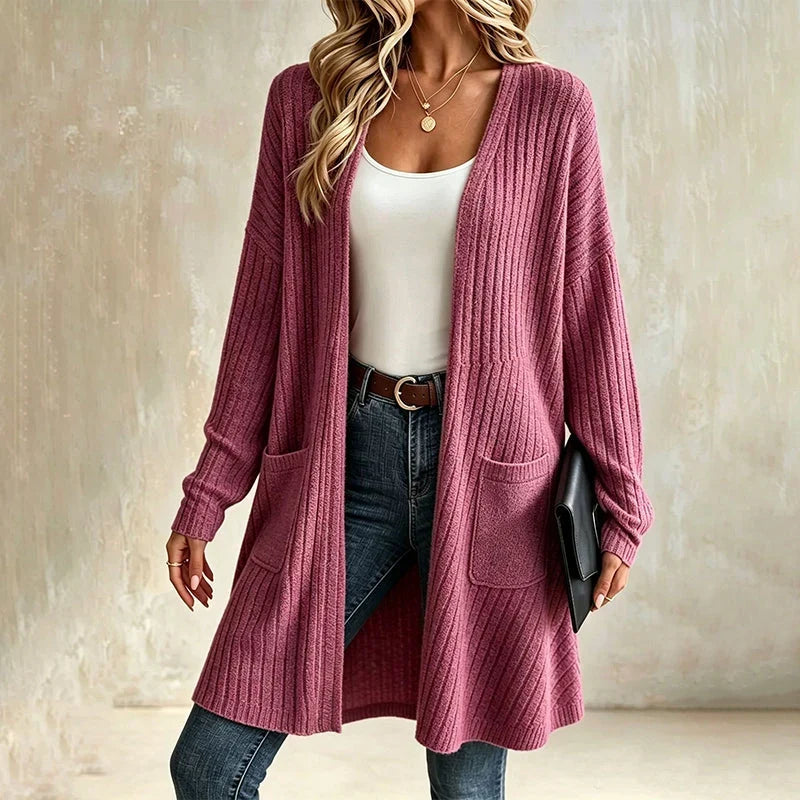 Doortje - Lange geribbelde cardigan voor dames met zakken