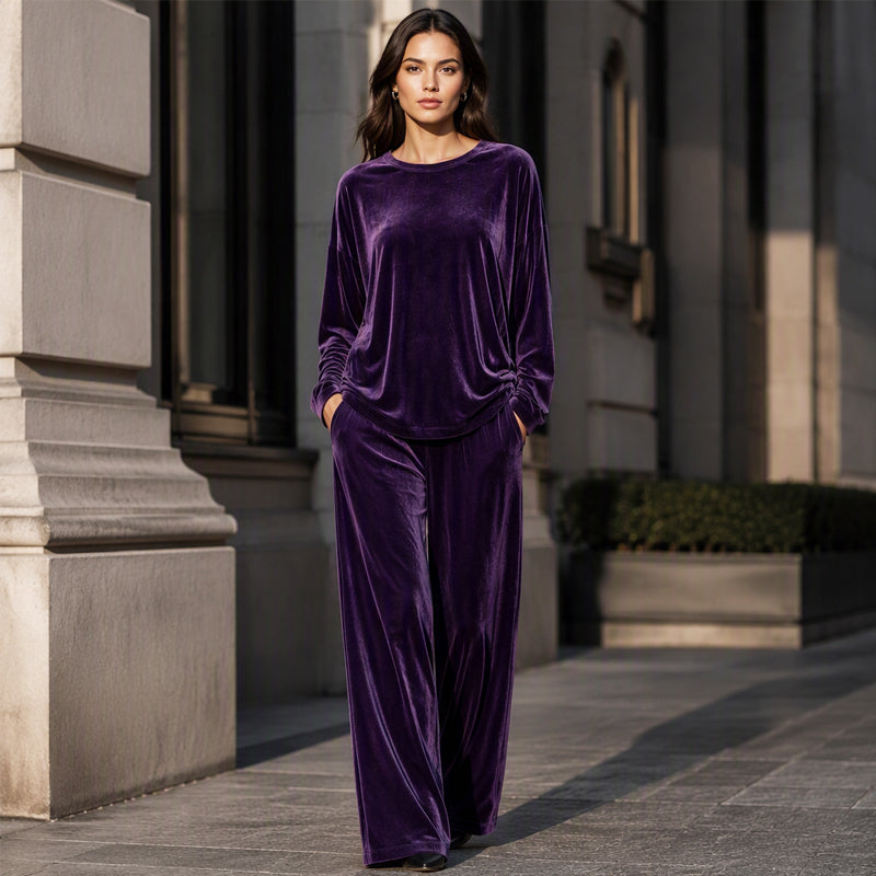 Adélie - Vrouwenvelours set met een losse top en brede broek