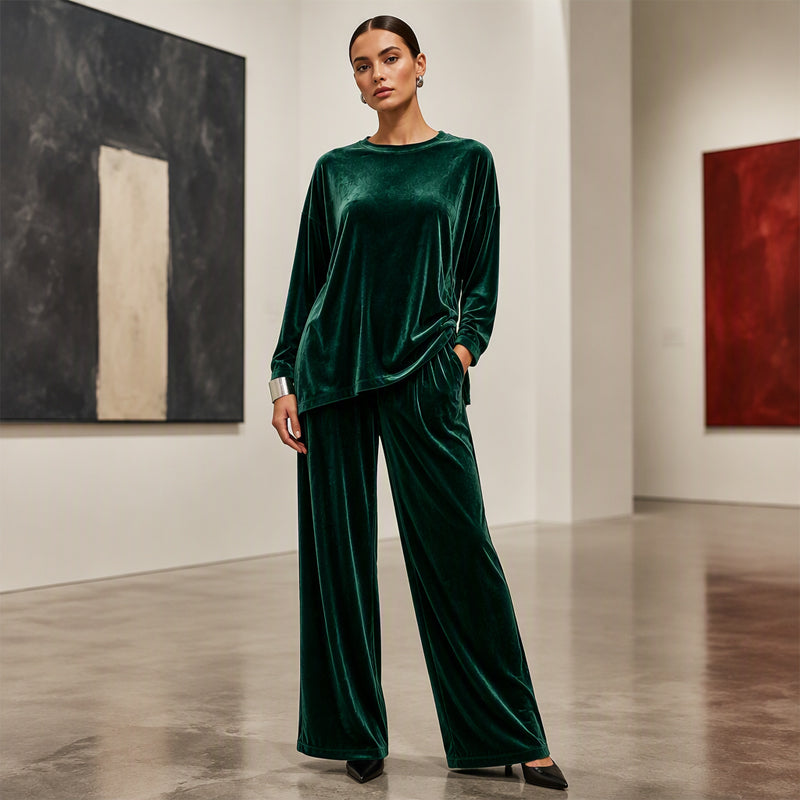 Adélie - Vrouwenvelours set met een losse top en brede broek