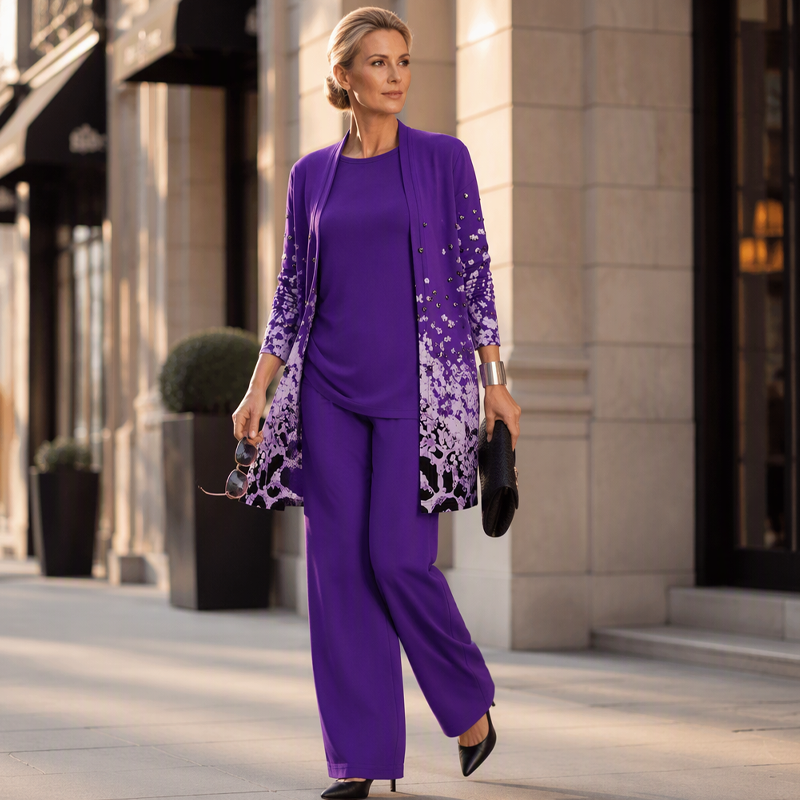 Safiya - Drie-delige damesoutfit met elegante lange cardigan