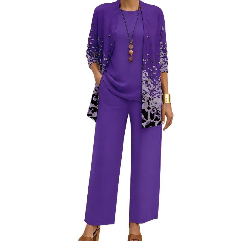 Safiya - Drie-delige damesoutfit met elegante lange cardigan