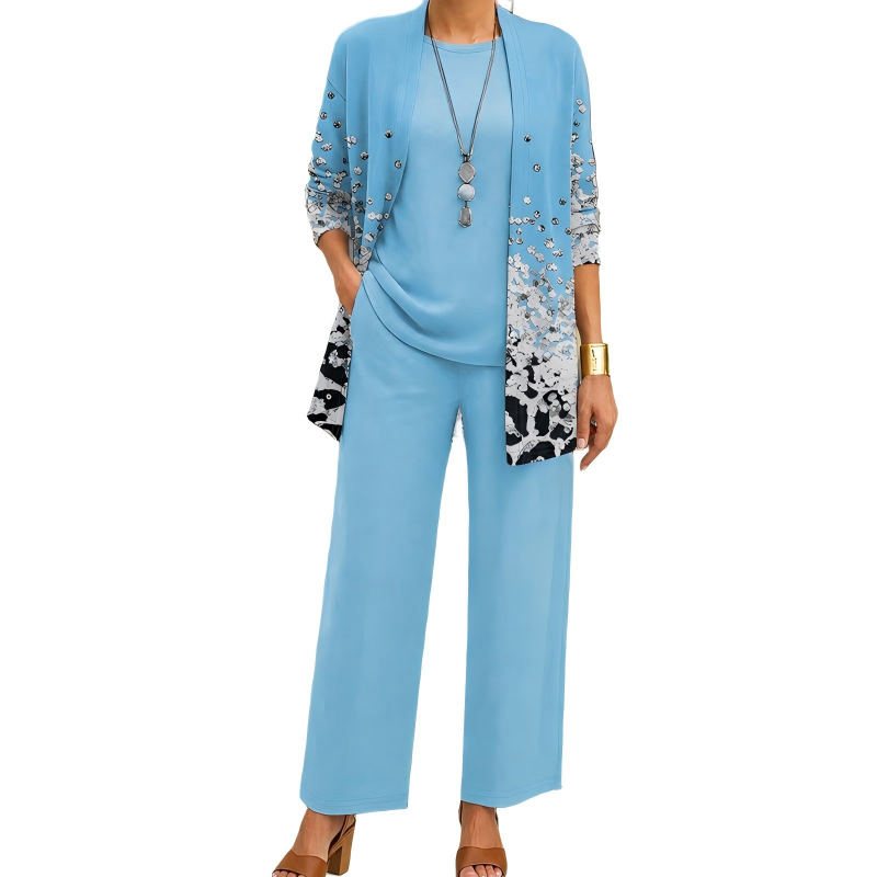 Safiya - Drie-delige damesoutfit met elegante lange cardigan
