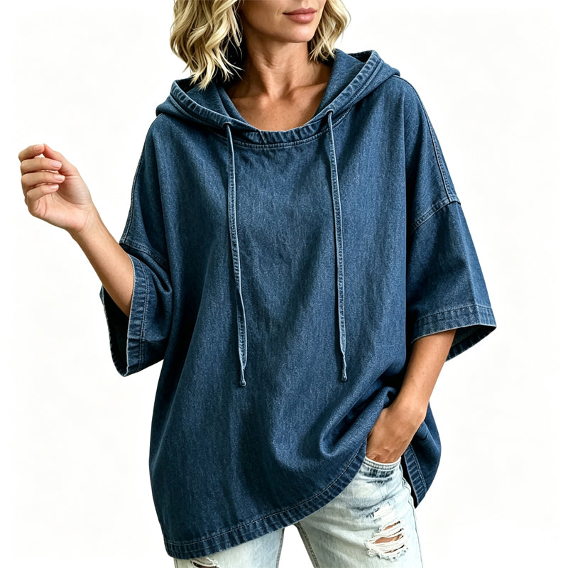 Adélaïde - Dames T-shirt met capuchon in casual denimlook