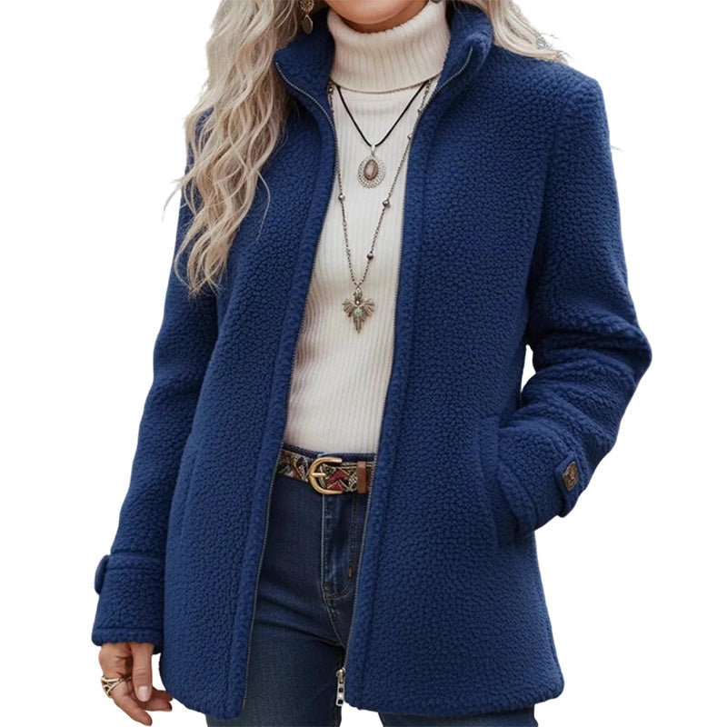 Athénaïs - Dames sherpa jack met hoge kraag en rits