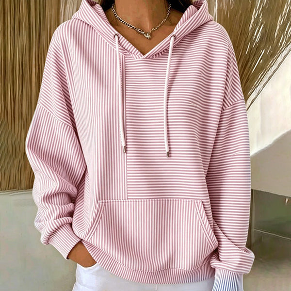 Floralie - Gestreepte dames hoodie met kangoeroezak en verstelbare koorden