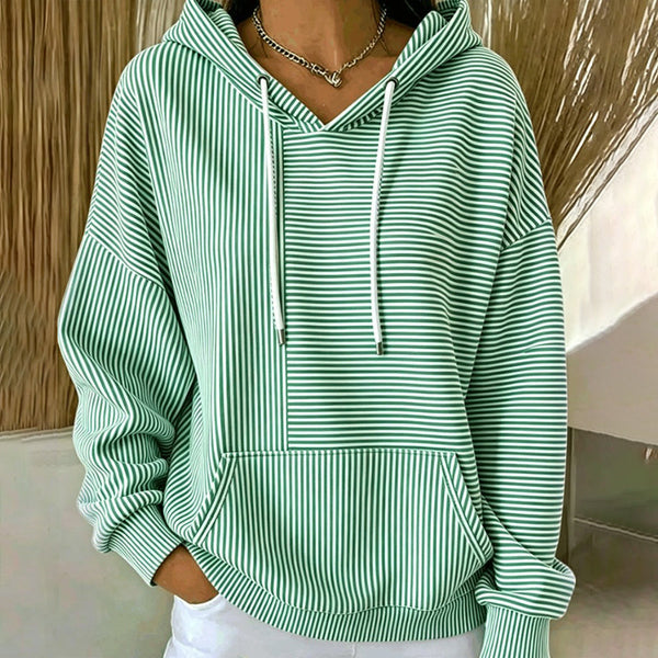 Floralie - Gestreepte dames hoodie met kangoeroezak en verstelbare koorden
