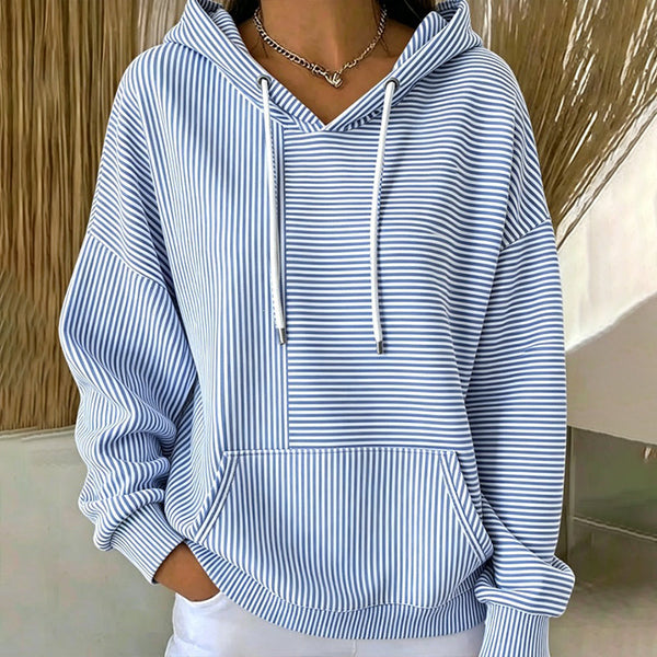 Floralie - Gestreepte dames hoodie met kangoeroezak en verstelbare koorden