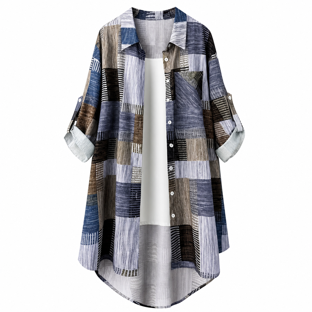Émerence - Dames casual patchwork blouse met ruiten
