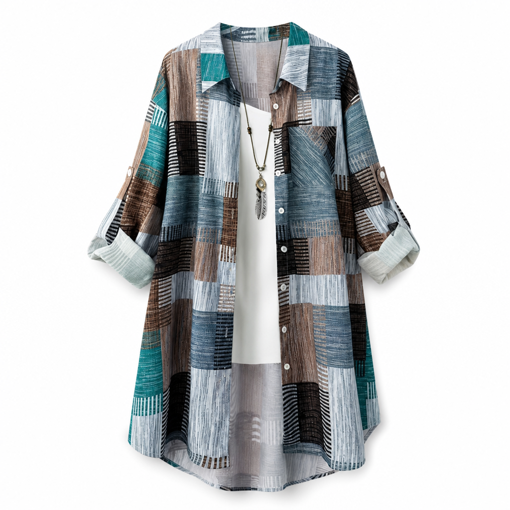 Émerence - Dames casual patchwork blouse met ruiten