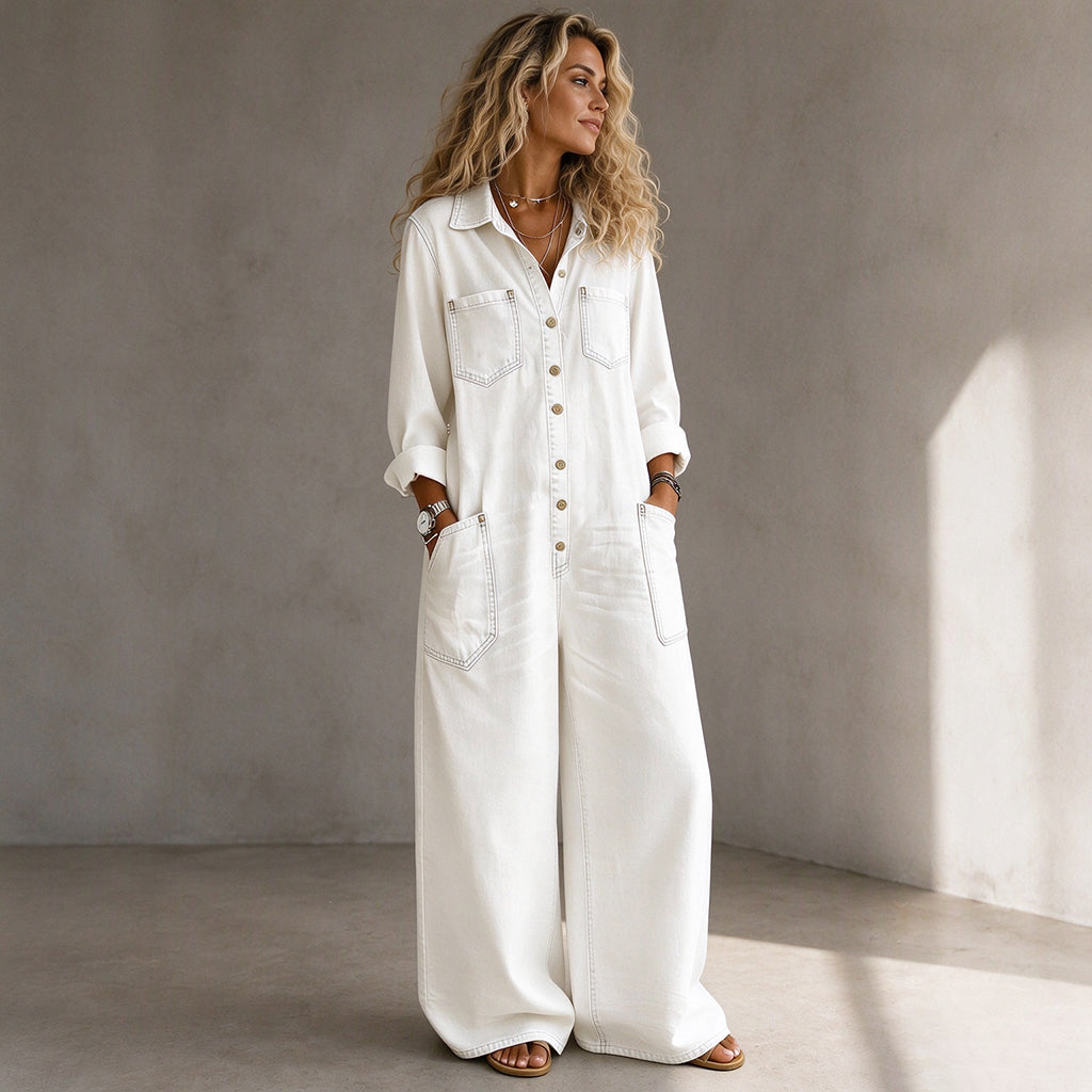 Elien - Dames jumpsuit van denim met wijde benen in vintage stijl