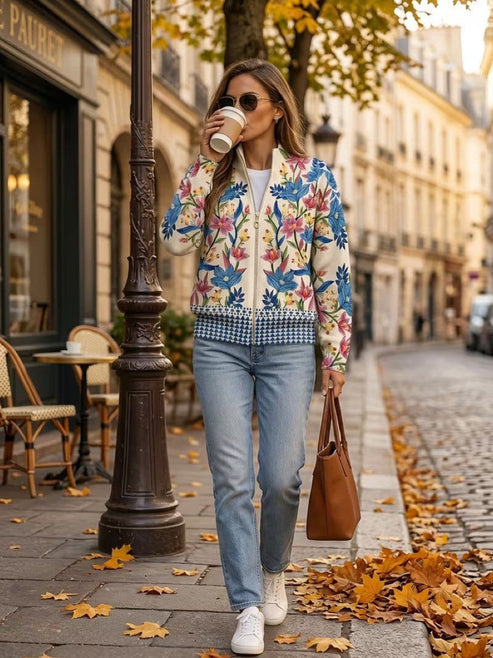 Hella - Dames cardigan met rits en bloemenprint
