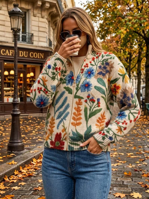Hella - Dames cardigan met rits en bloemenprint