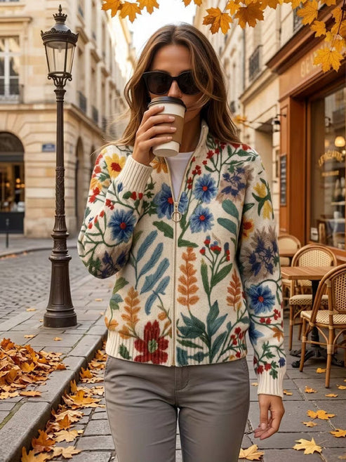 Hella - Dames cardigan met rits en bloemenprint