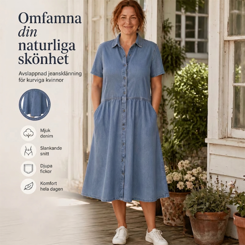 Doreya - Dames overhemdjurk denimlook met knopen en zakken