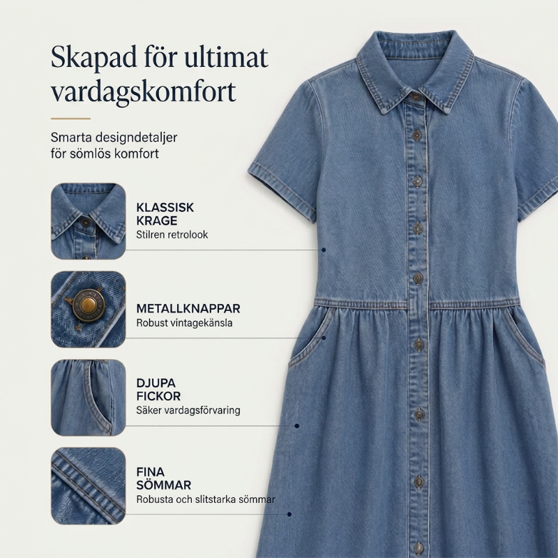 Doreya - Dames overhemdjurk denimlook met knopen en zakken