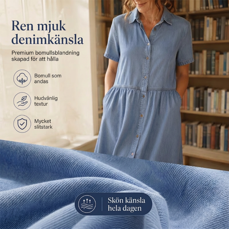 Doreya - Dames overhemdjurk denimlook met knopen en zakken