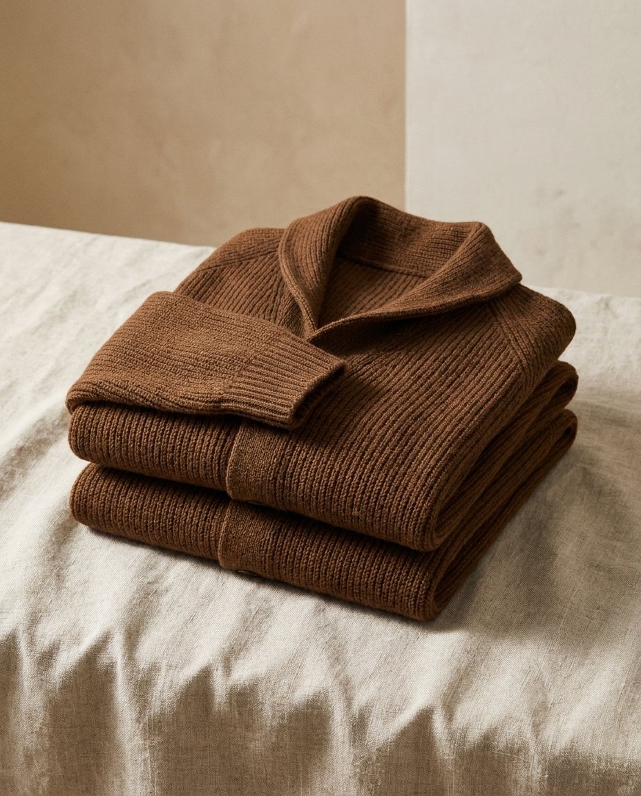 Kevin - Heren cardigan van ribbelbrei met sjaalkraag en knopen