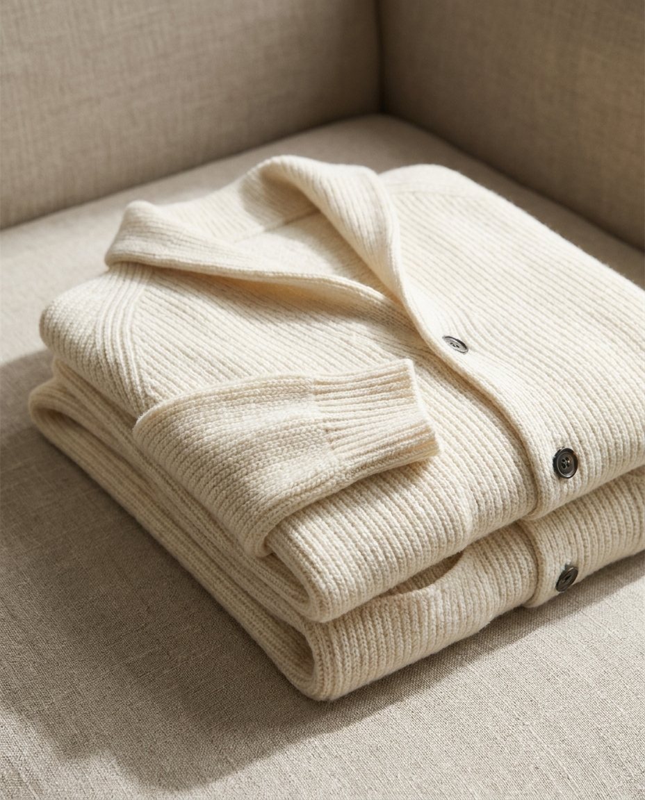 Kevin - Heren cardigan van ribbelbrei met sjaalkraag en knopen