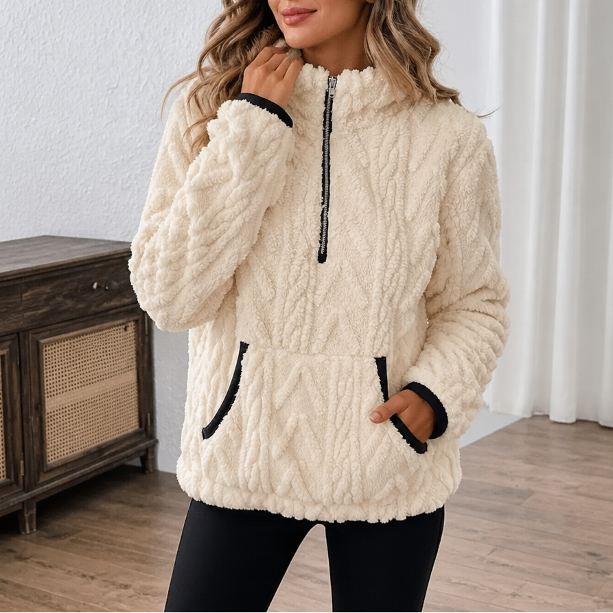 Rinske - Dames fleece trui met halve rits en kangoeroezak