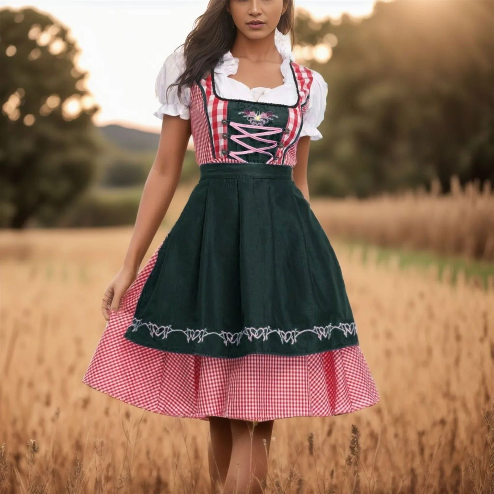 Dalissa - Oktoberfest dirndl met geruit patroon en korte mouwen