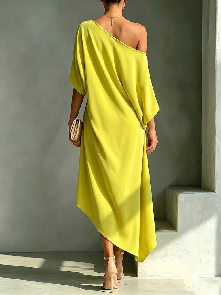 Helovyn - Elegante asymmetrische midi jurk voor dames met één schouder