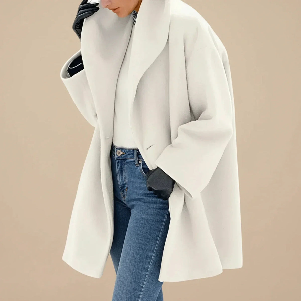 Marcelle - Dames oversized mid-lange mantel met brede kraag