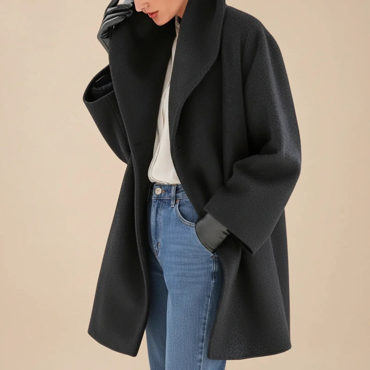Marcelle - Dames oversized mid-lange mantel met brede kraag