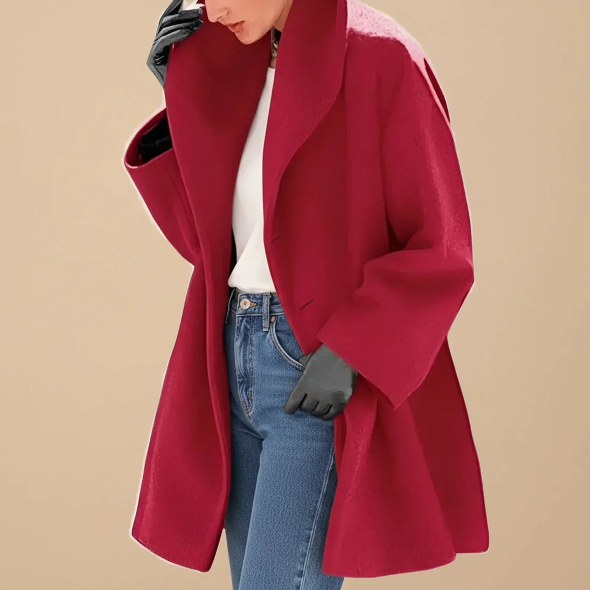 Marcelle - Dames oversized mid-lange mantel met brede kraag