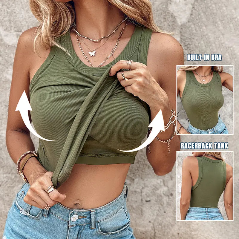 Ilyvera - Dames ribbed tanktop met geïntegreerde ondersteuning en flatterende pasvorm