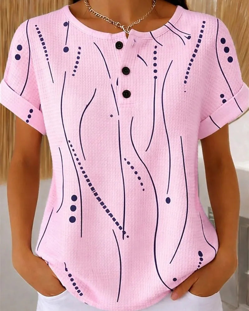 Zelynn - Dames T-shirt met korte mouwen en knopen